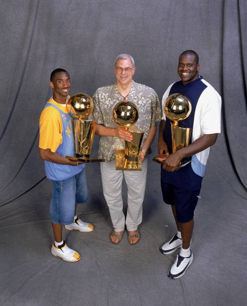 Giugno 2002: Kobe, Jackson e Shaq festeggiano il three-peat dei Lakers
